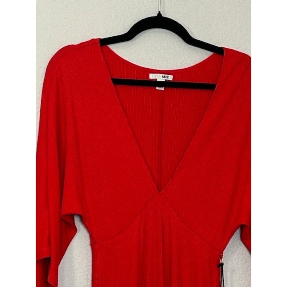 NWT Amuse Society Womens S Red Ribbed V-Neck Mini Dress Dolman Sleeves Romantic - Picture 13 of 14